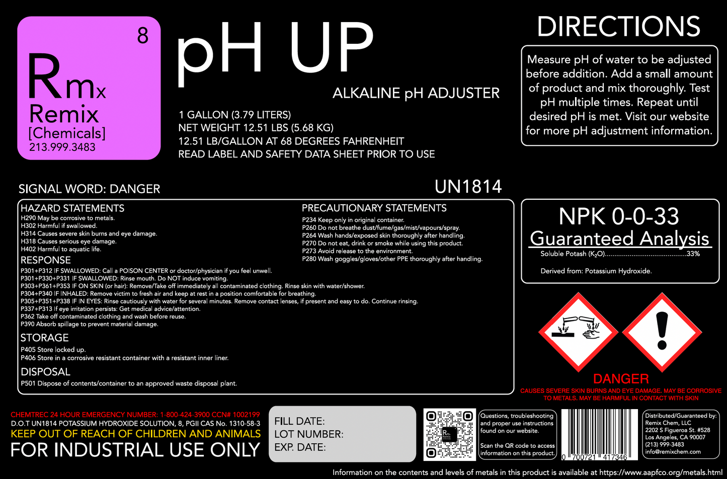 pH UP PH ADJUSTER POTASSIUM HYDROXIDE